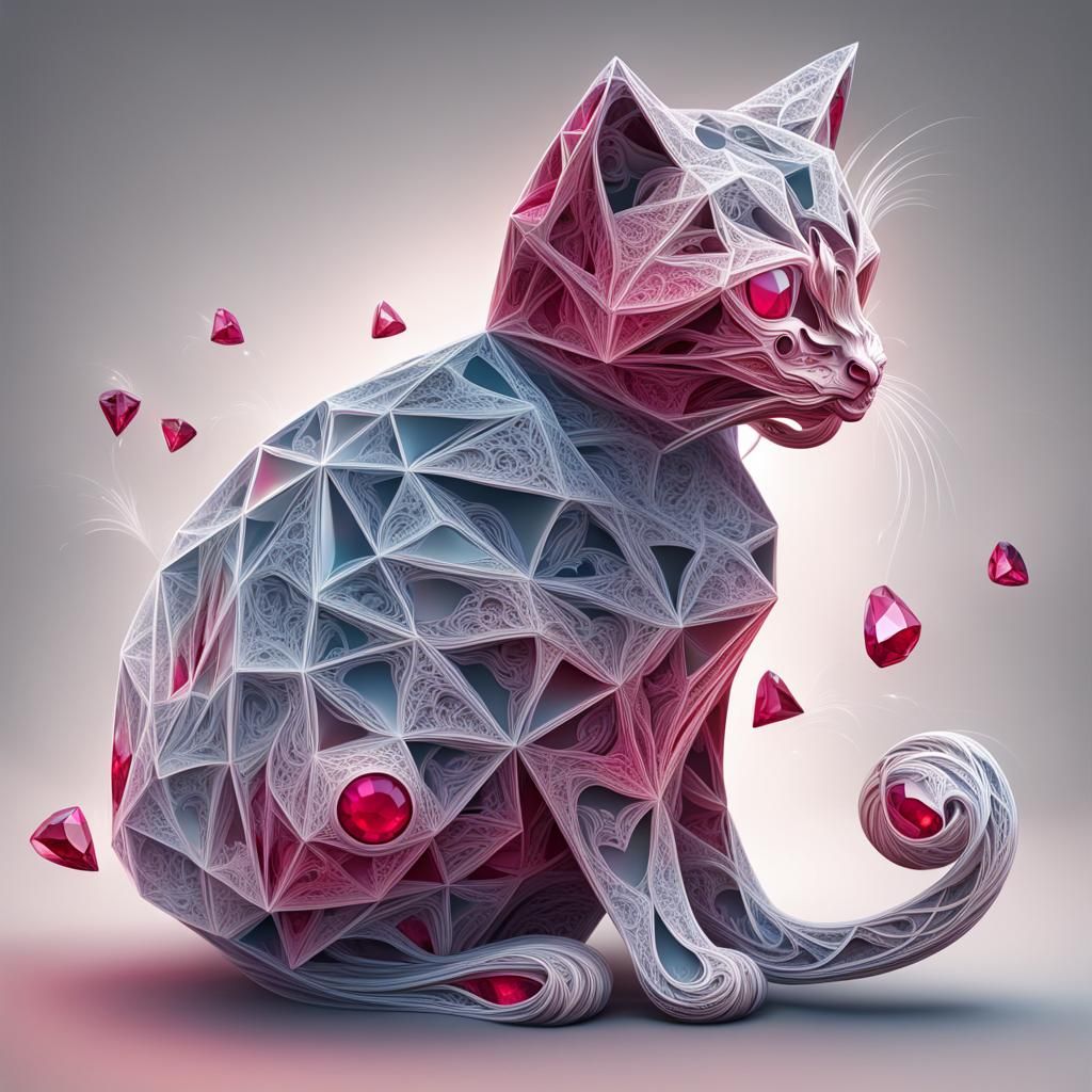 Diamond Cat Playing: Abstract Vector Fractal Art