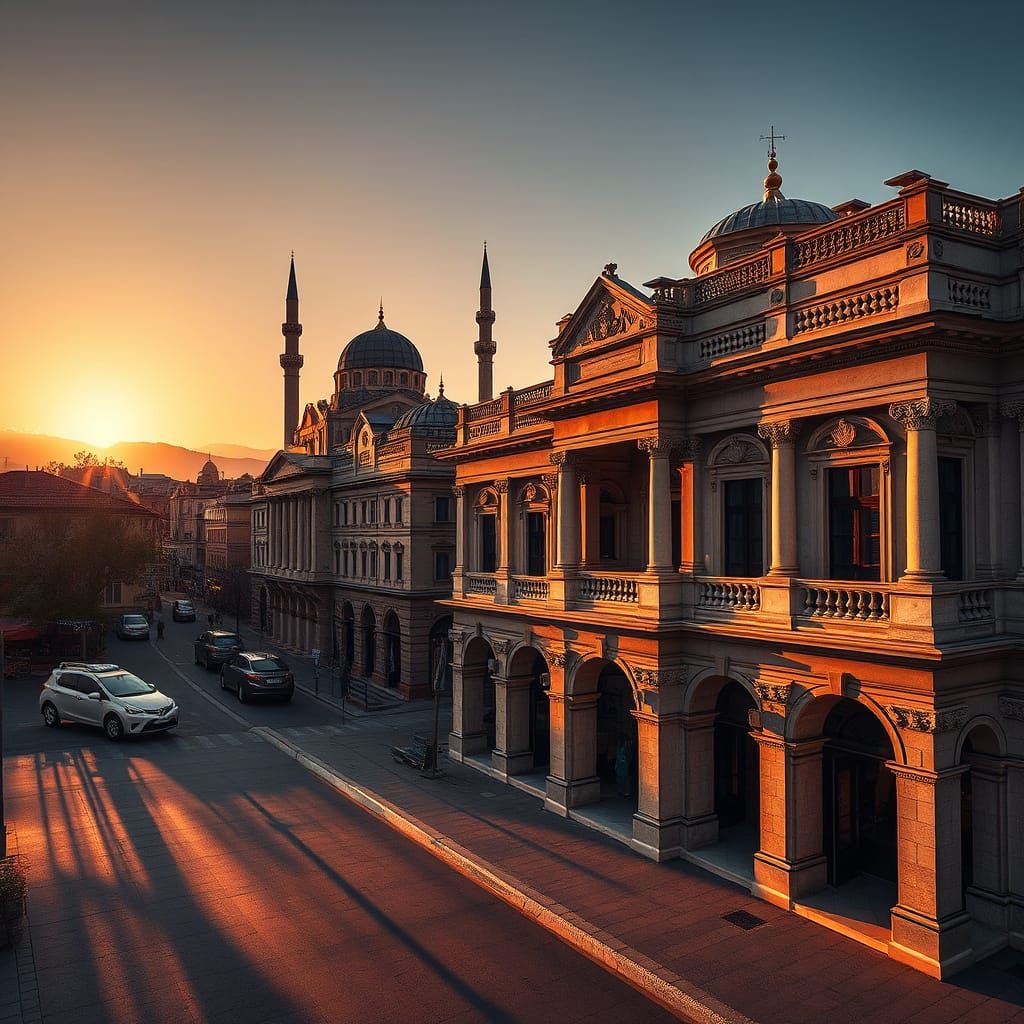 Tirana Cityscape in Warm Golden Light