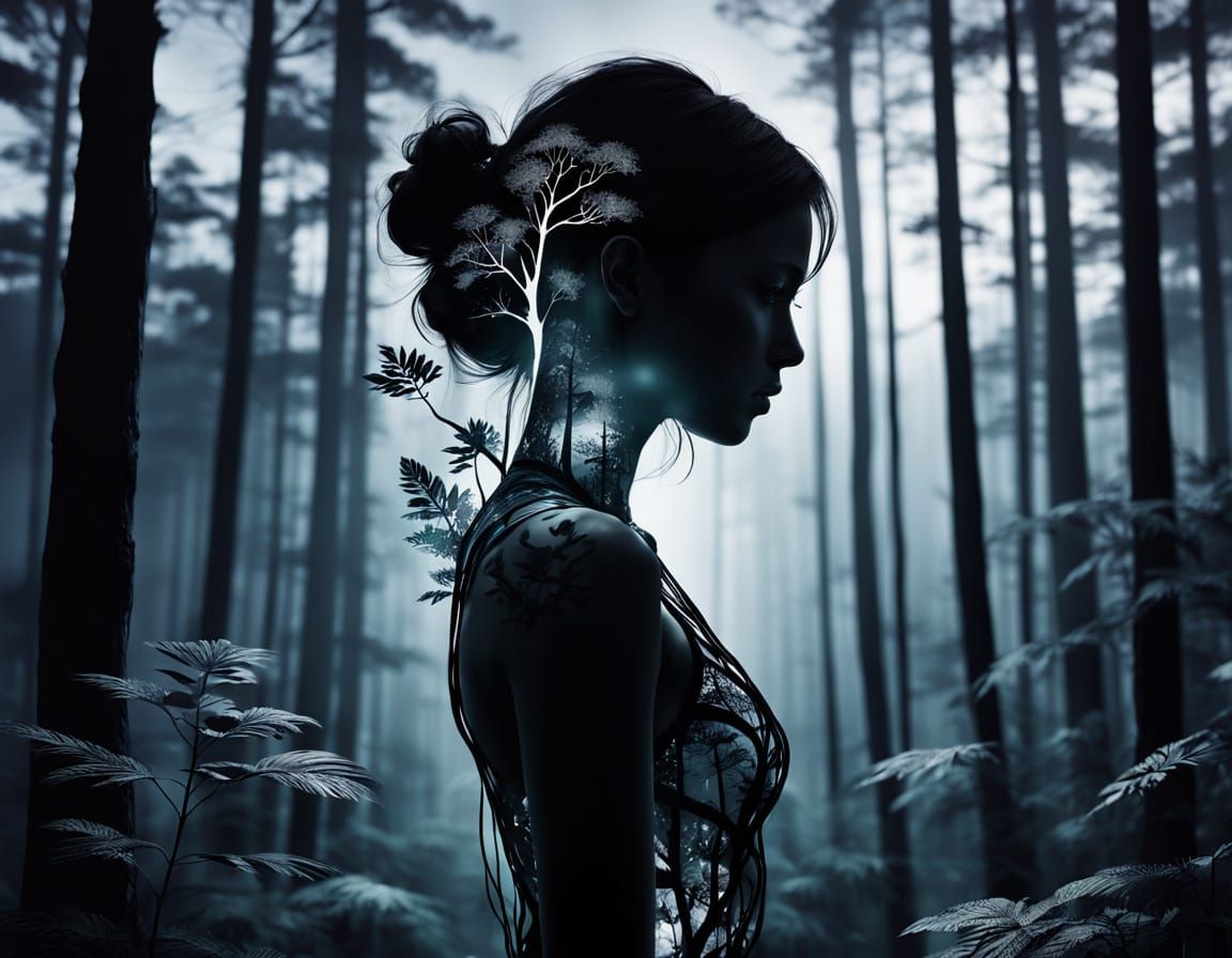 Midnight Forest Scene with Ultra Realistic Silhouette