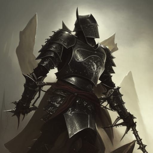 High Gothic Black Knight in Wolf Armor