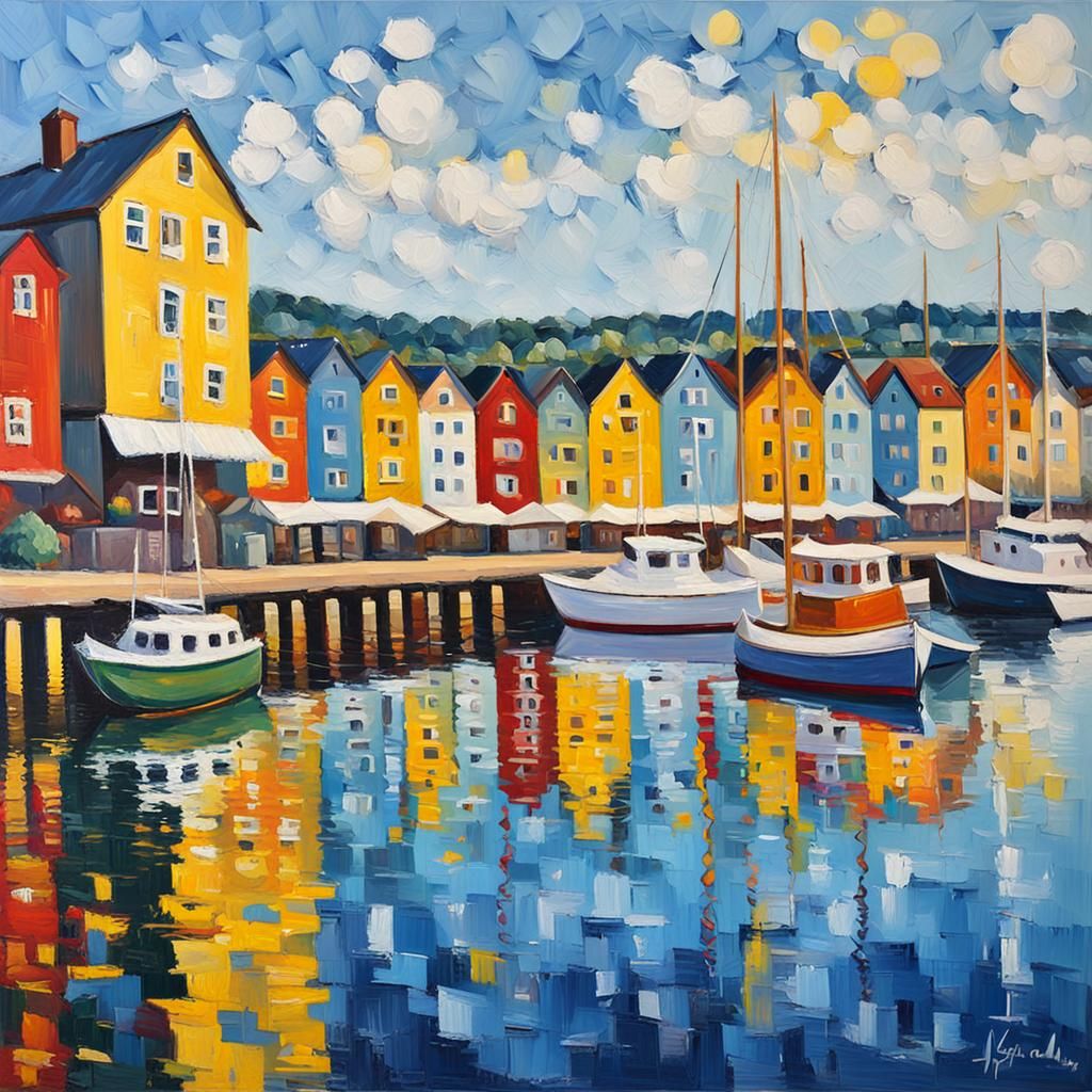 Sandefjord Norway in Neo-Expressionist Impasto Style