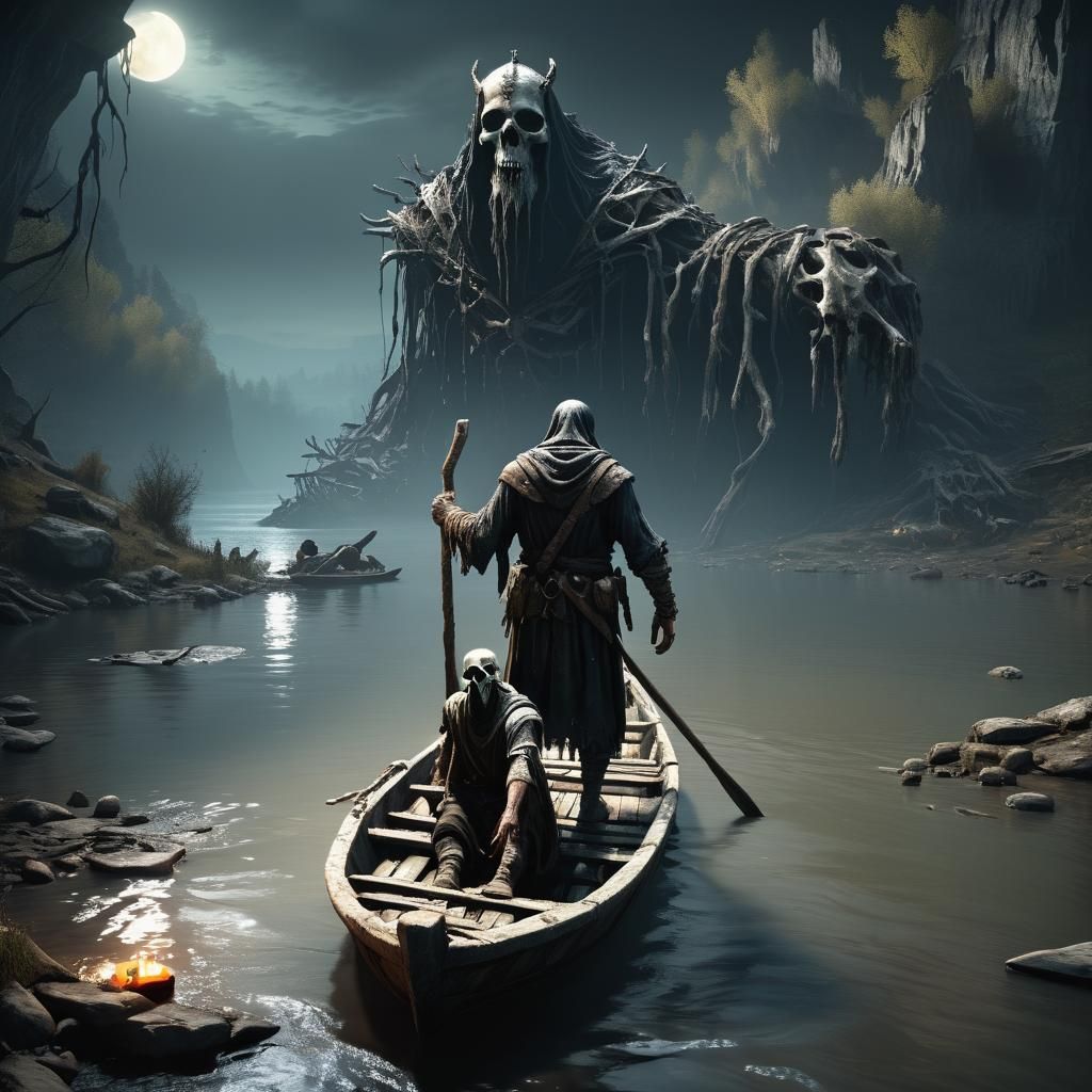 Charon Ferrying Souls to the Underworld: Dark Fantasy