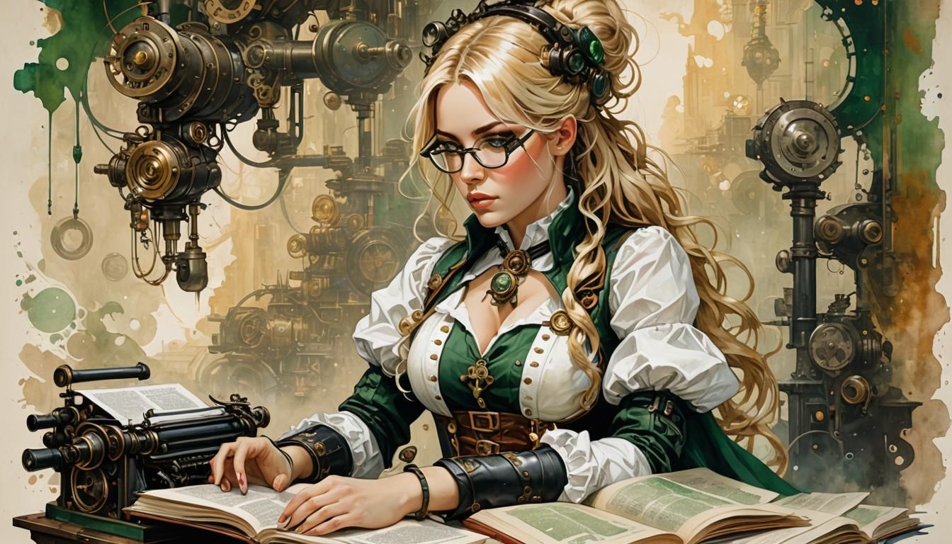 Steampunk Beauty Reading: Intricate Impasto Painting