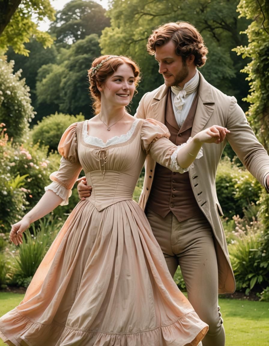 Regency Woman Dancing in Garden Portrait