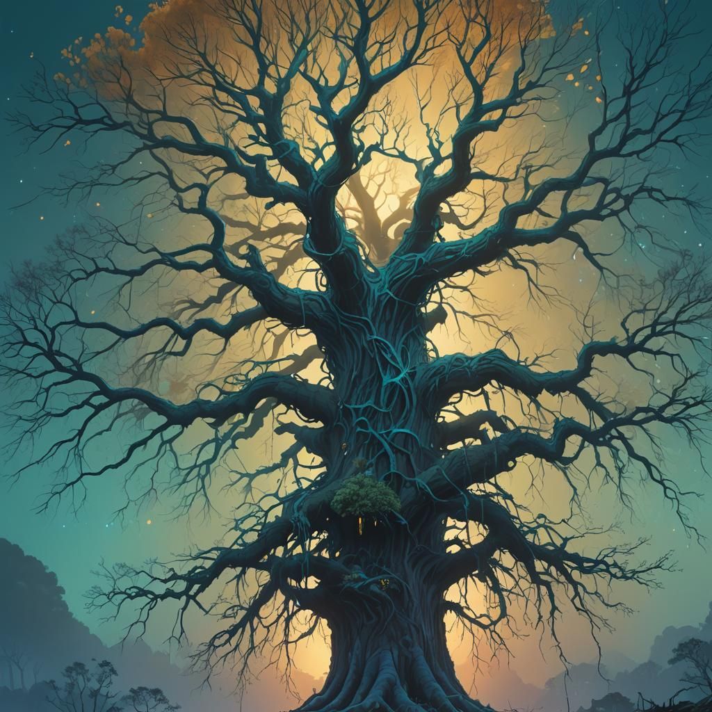 Otherworldly Tree in Ethereal Fantasy Landscape