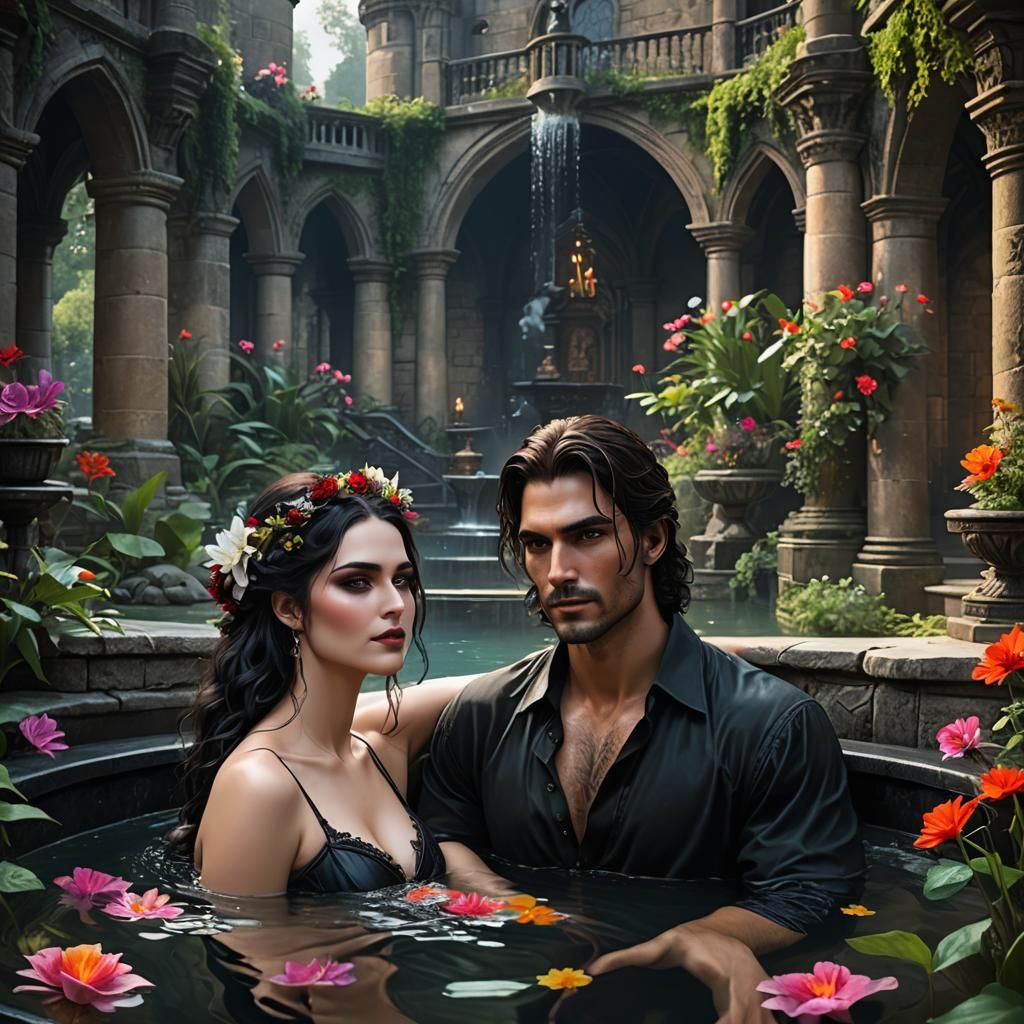 Gothic Sorcerers Relax in a Hot Tub