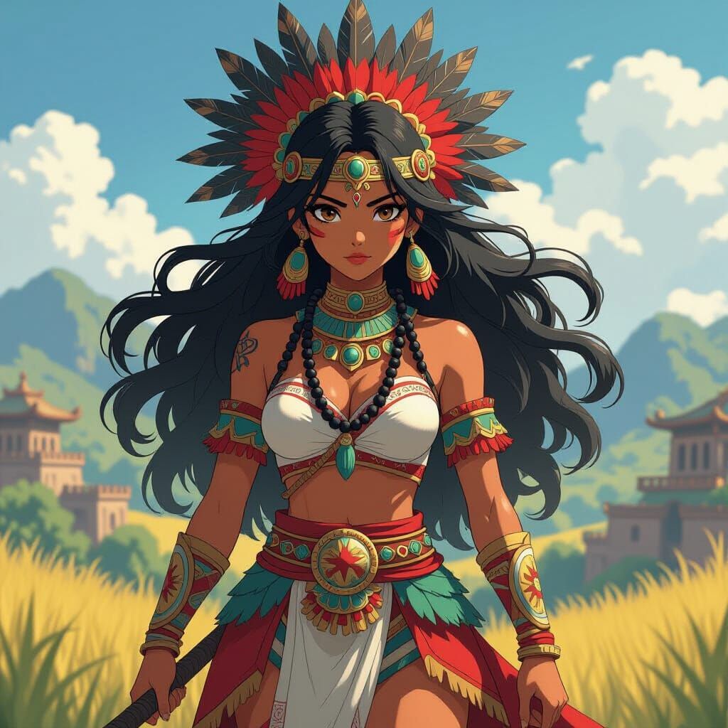 Maya-Aztec Warrior Princess in Anime Style