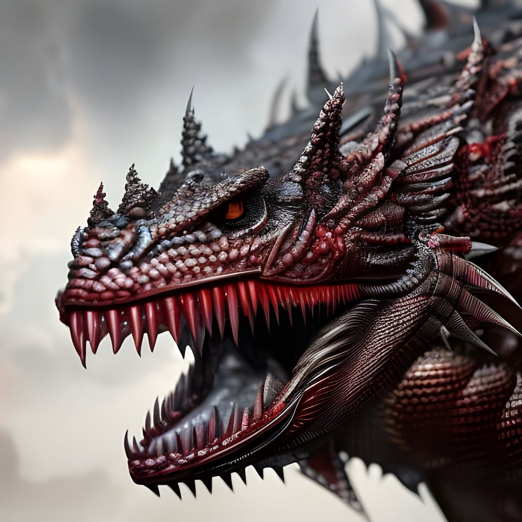 Hyperrealistic Red Dragon Portrait in Post-Apocalyptic Style