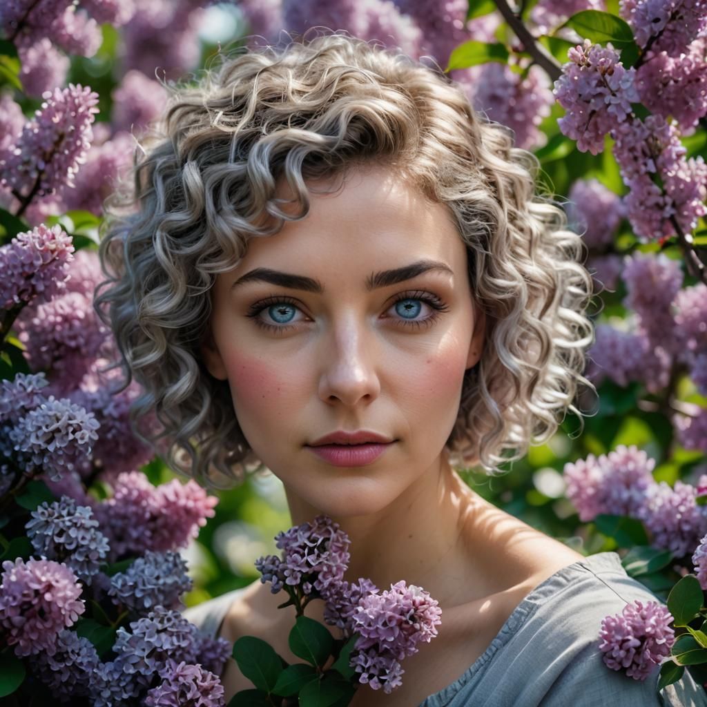 Beautiful Woman Portrait with Lilac, Hyperrealistic Photogra...