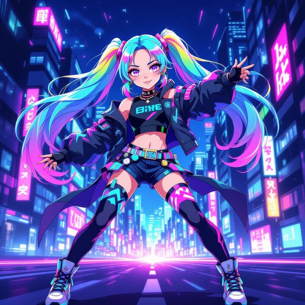 Billie Eilish in Futuristic Streetwear, Anime Style