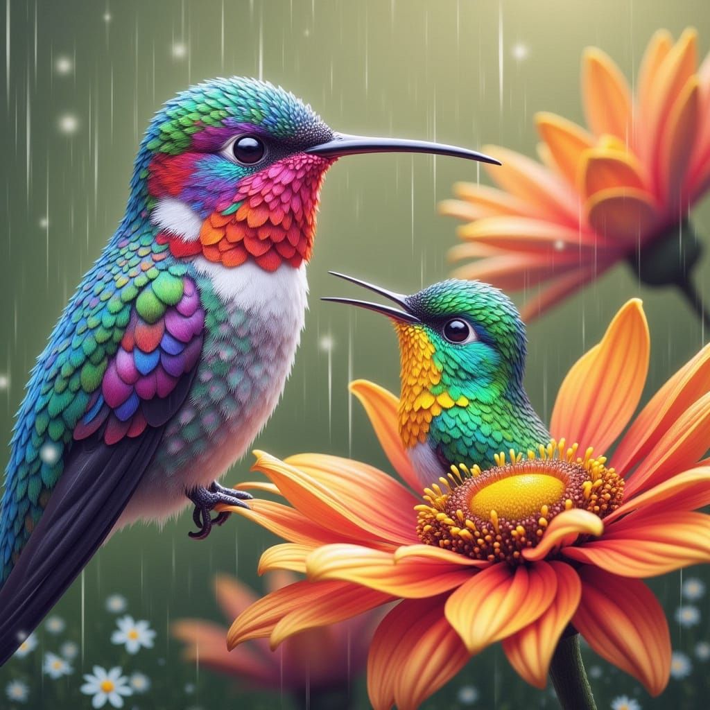 Hummingbirds Find Shelter in Exotic Flower