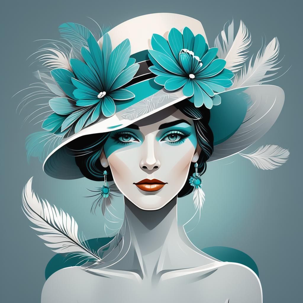 Elegant Art Deco Woman in Turquoise Hat