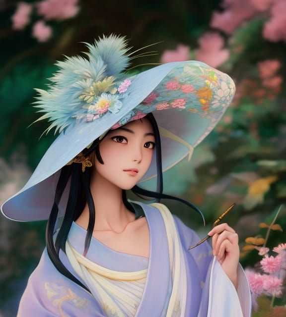 Oriental Woman in Maximalist Garden