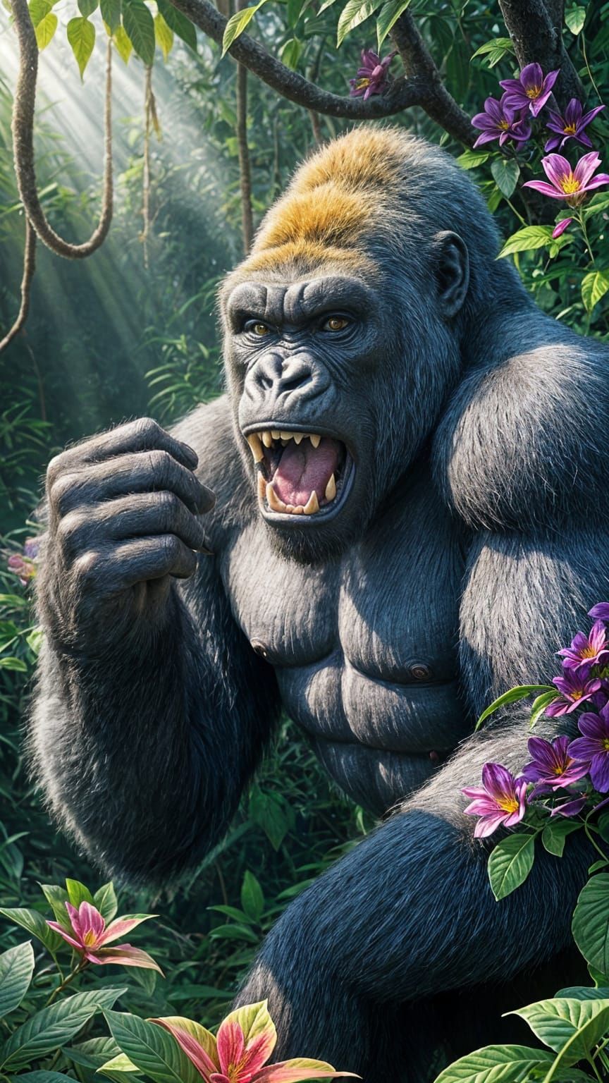 Majestic Gorilla Dominates the Jungle in Hyper-Realistic Oil...