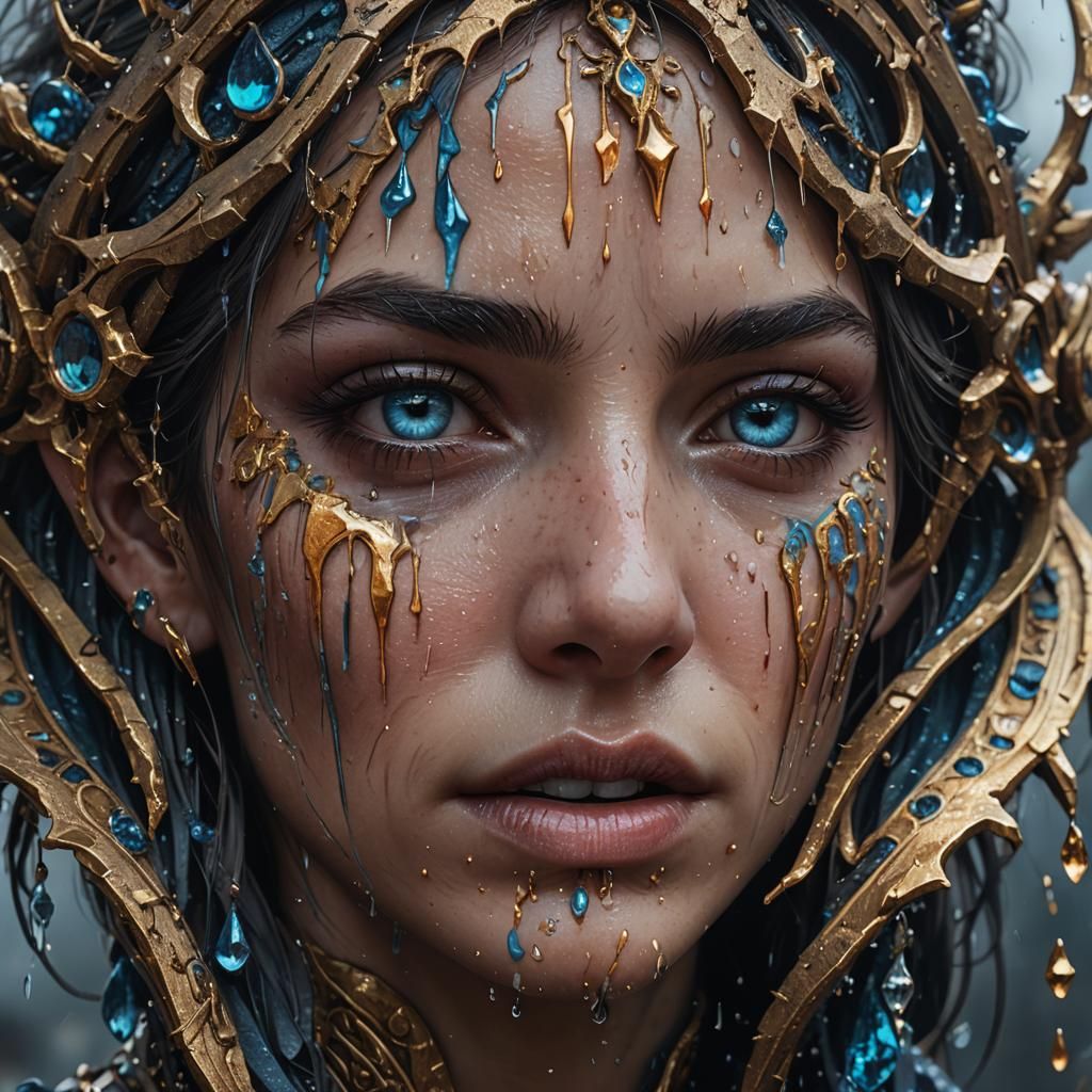 Detailed Matte Painting of Tears on a Face