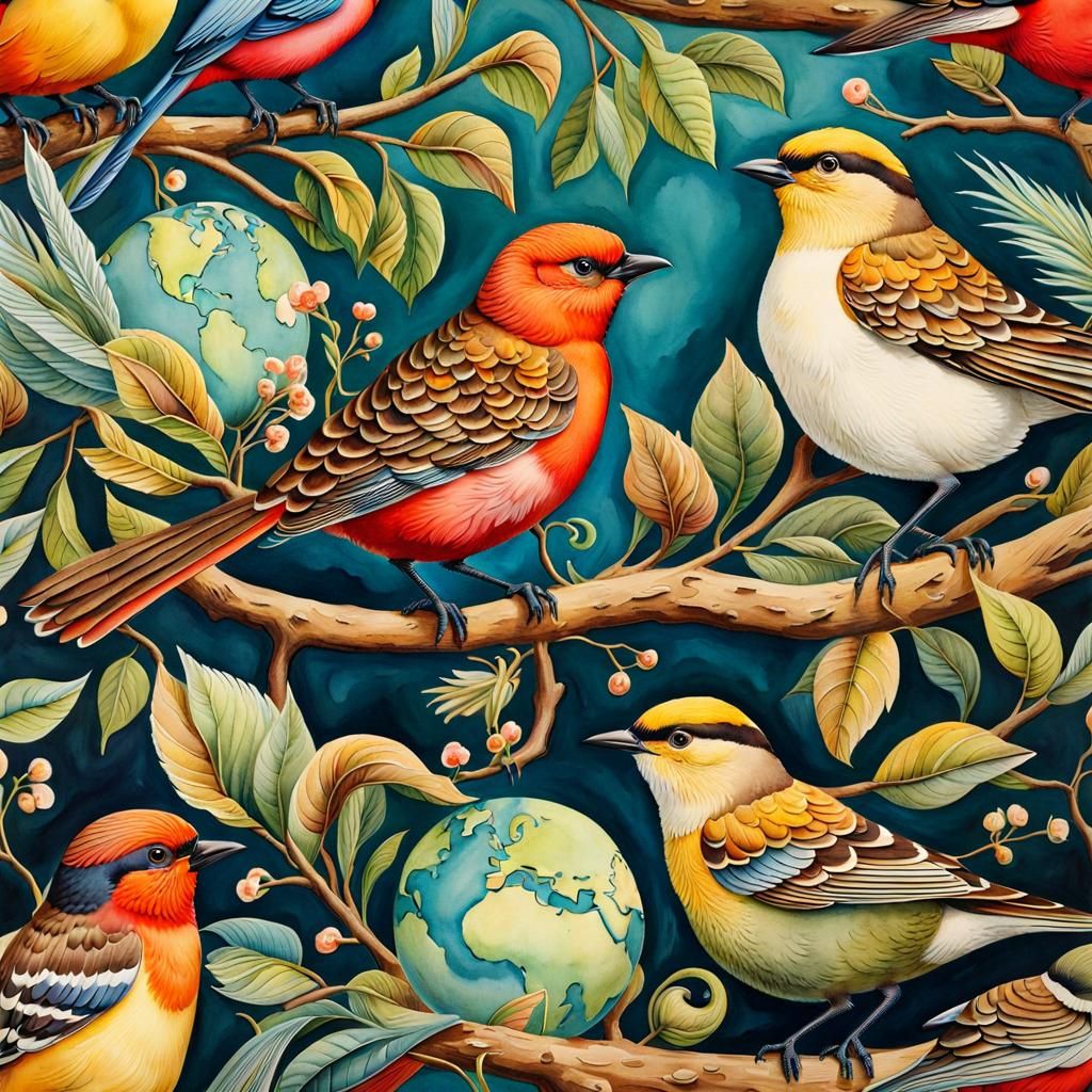 Whimsical Birds in Vivid Watercolor