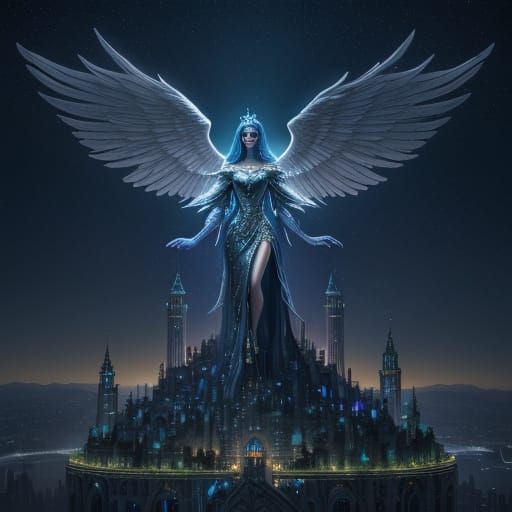 Magical Floating City with Angelic Figure