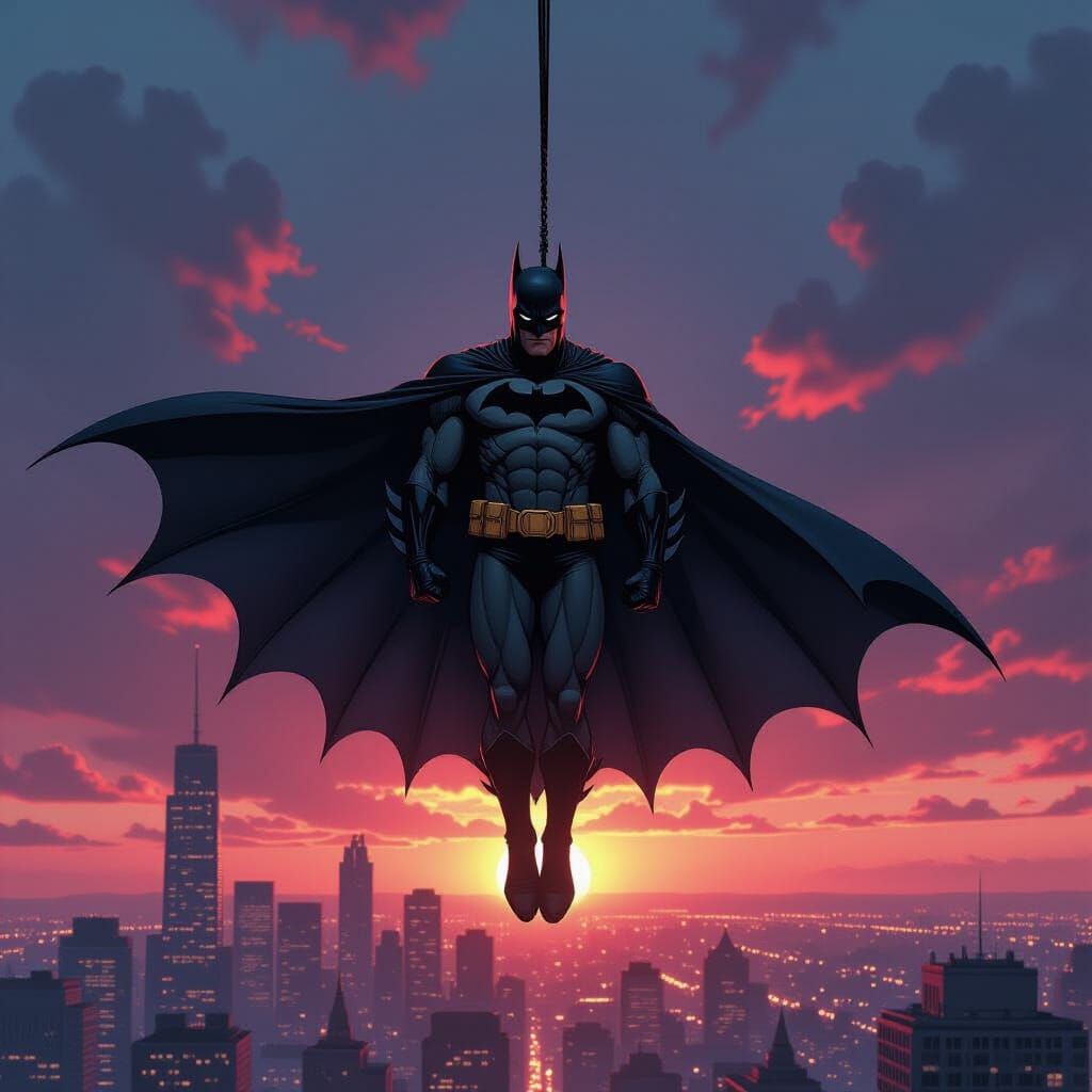 Batman Caught on Antenna at Dramatic Sunset