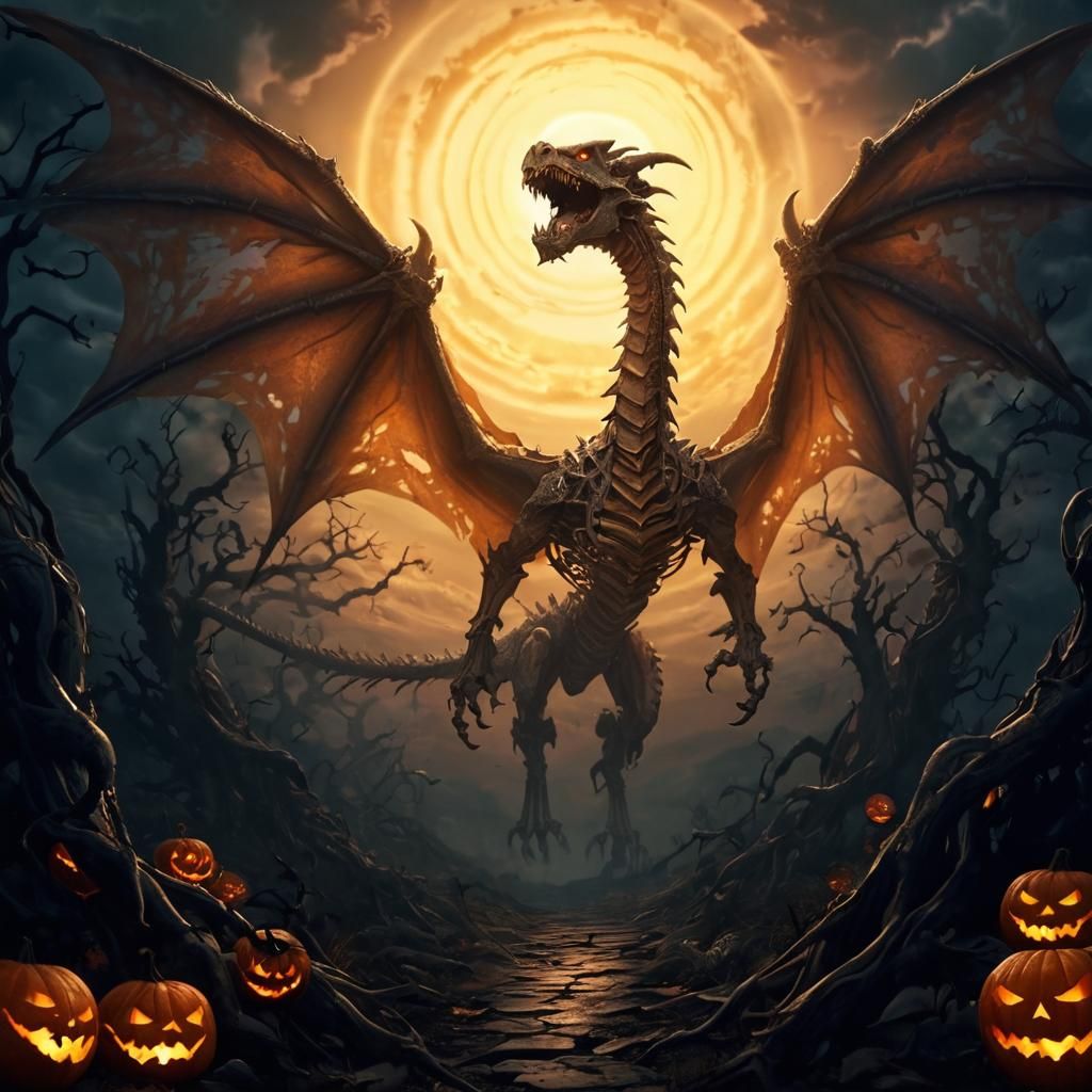 Skeletal Dragon in Gustave Doré Horror Style