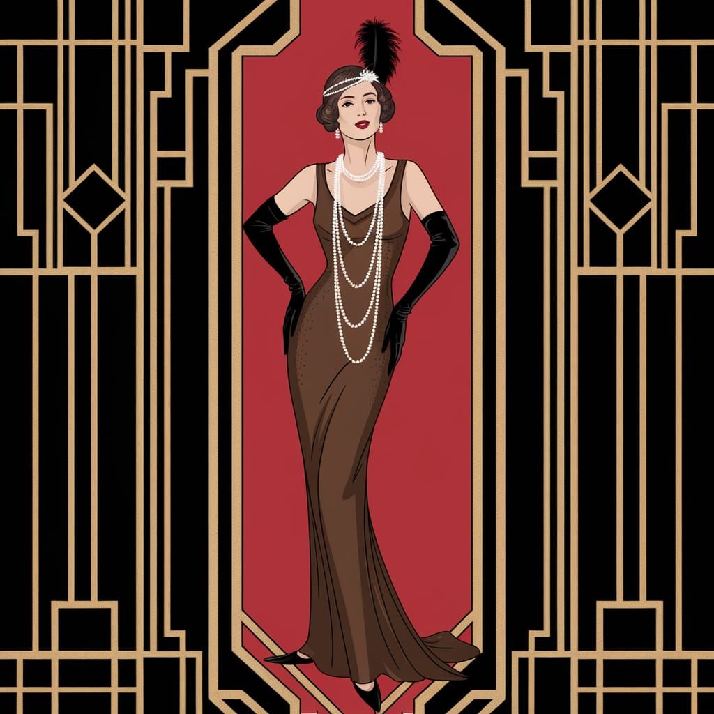 Art Deco Glamour: Woman in Evening Gown of the Roaring Twent...
