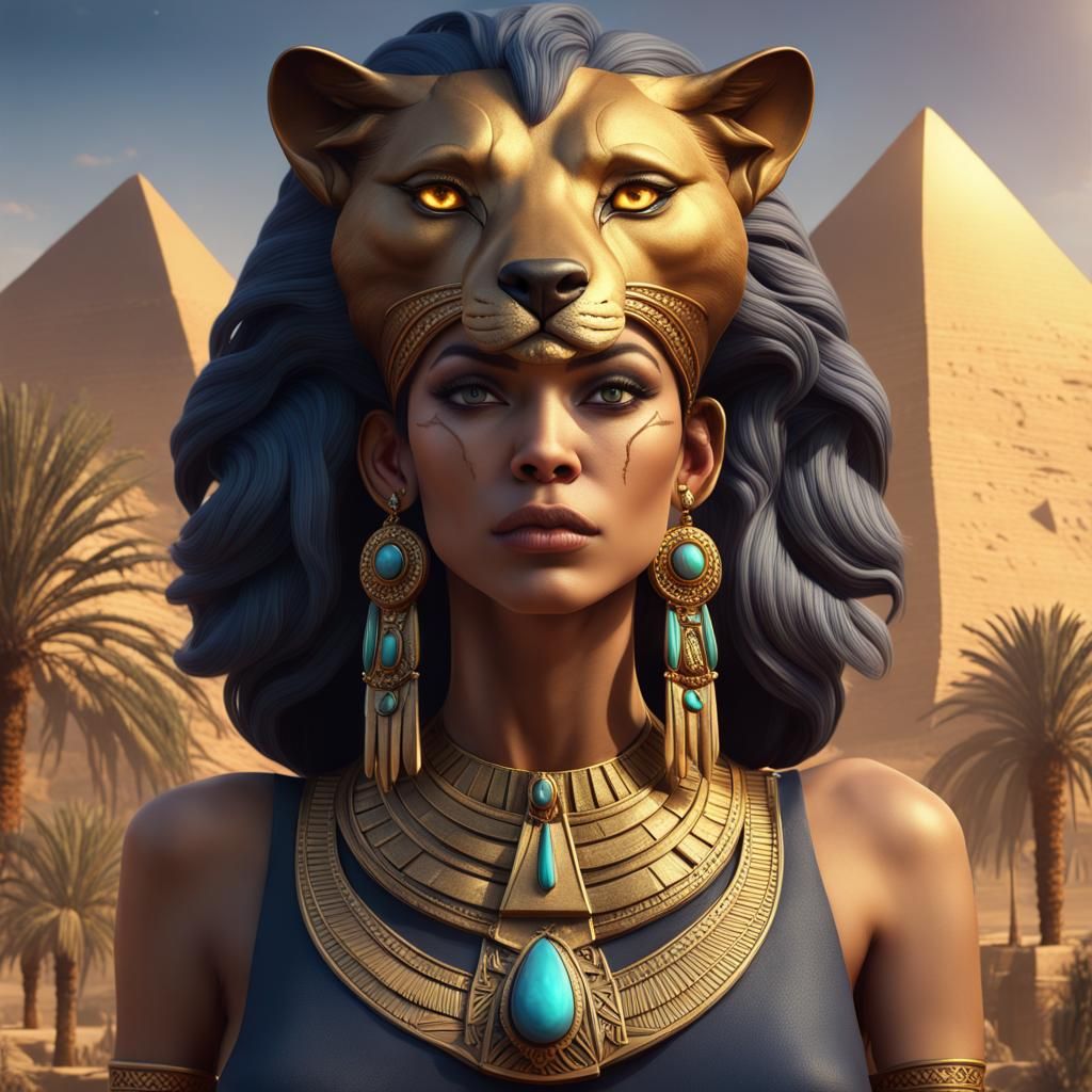 Egyptian Lion Goddess in Detailed Matte Painting