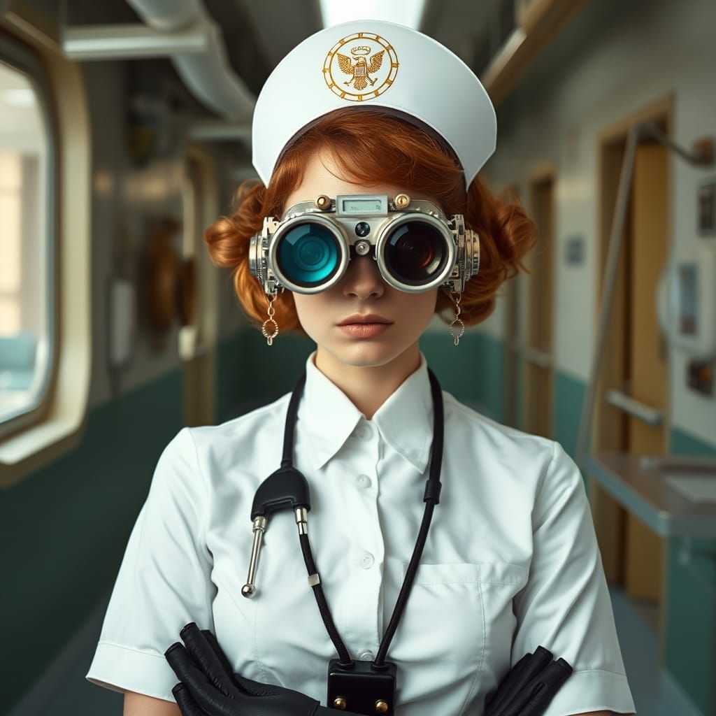 Steampunk Nurse Portrait in Arbus Style