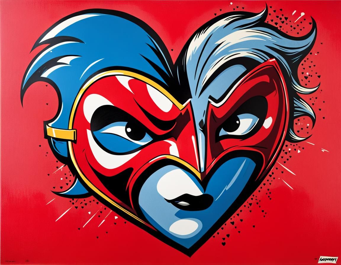 Superhero Mask Heart in Pop and Street Art Style