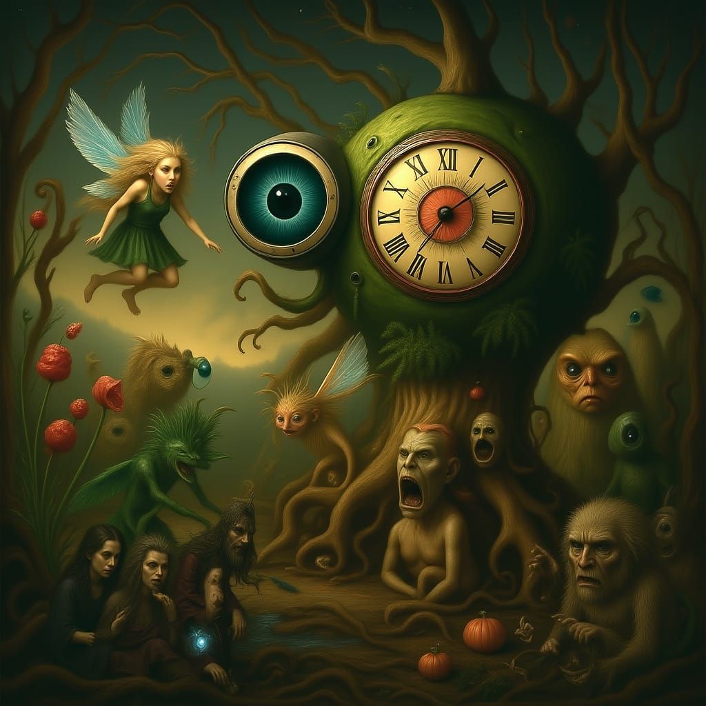 Surreal Dreamscape with Faerie Creatures and Giant Eyeball