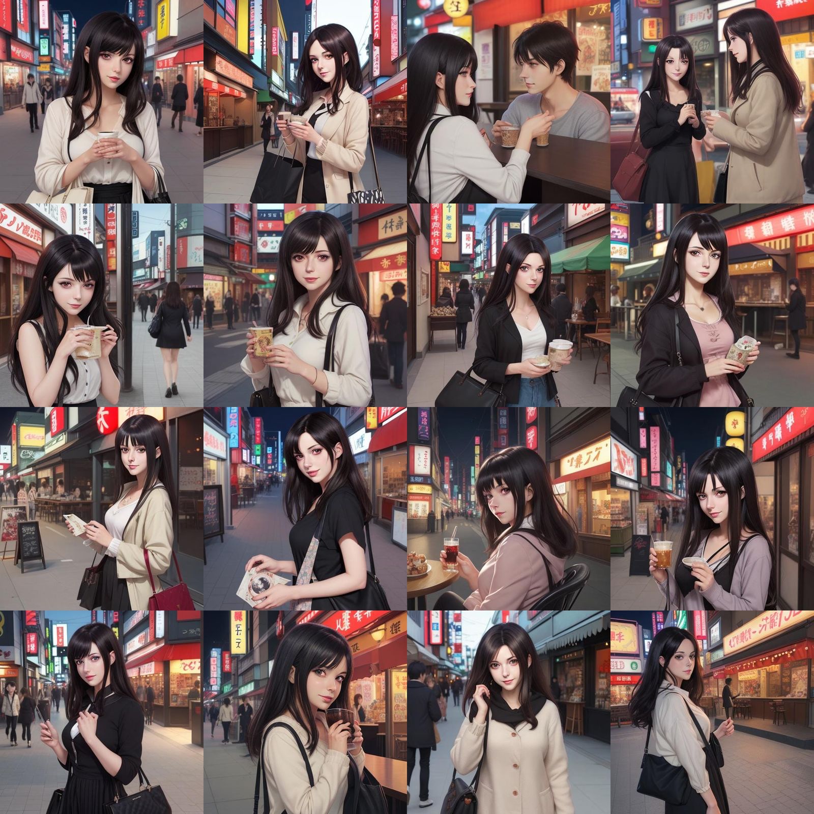 Dark-Haired Woman on a Date in Anime Style