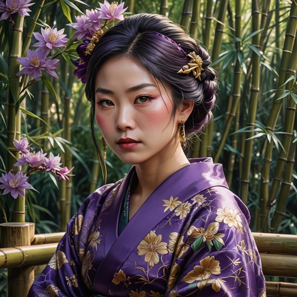 Japanese Woman in Kimono: Hyperrealistic Digital Portrait