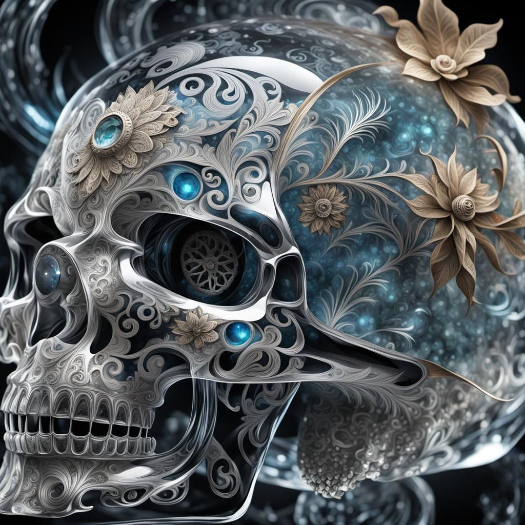 Ornate Mayan Crystal Skull in Photorealistic Detail