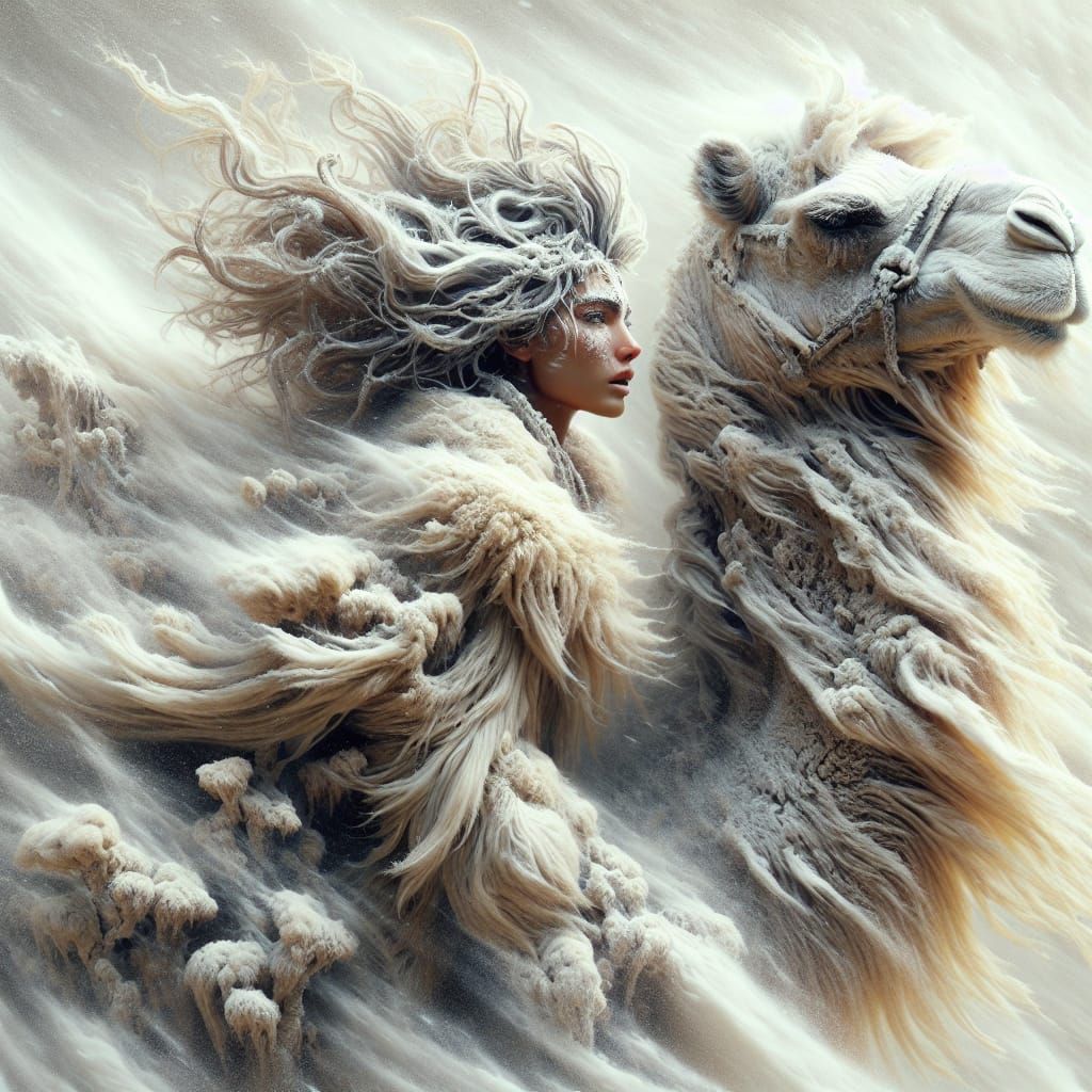 Arabian Woman Battles Sandstorm in Matte Painting