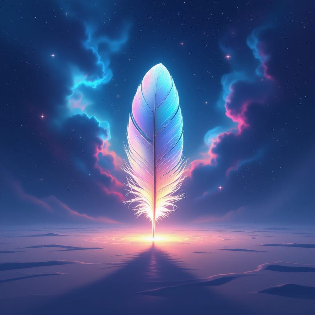 Iridescent Feather in Cosmic Void