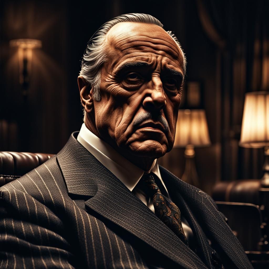 Hyperrealistic Godfather Portrait in Cinematic Style