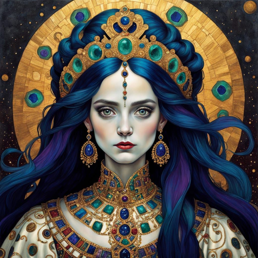 Majestic Symbolist Queen in Luxurious Jewel Tones
