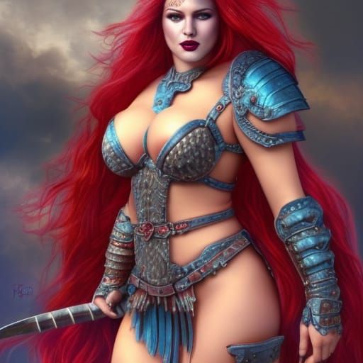 Barbarian Woman in Battle Armor, Hyperrealistic Fantasy