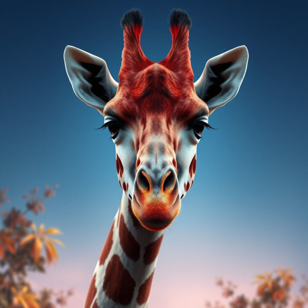 Giraffe with Striking Red and White Face