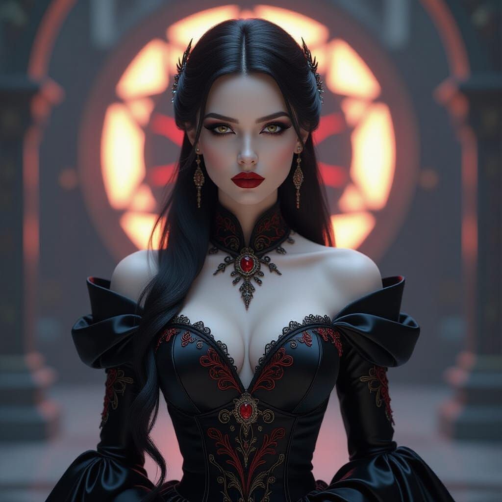 Gothic Sci-Fi Woman in Ornate Gown