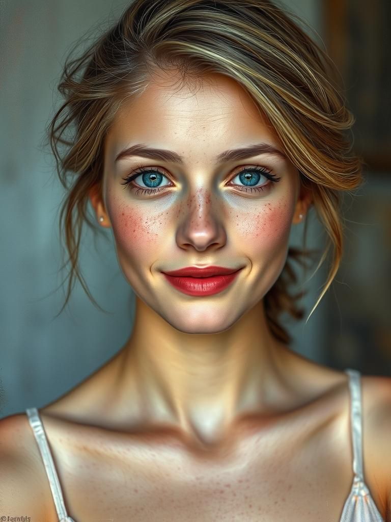 Impasto Portrait of Young Woman with Freckles