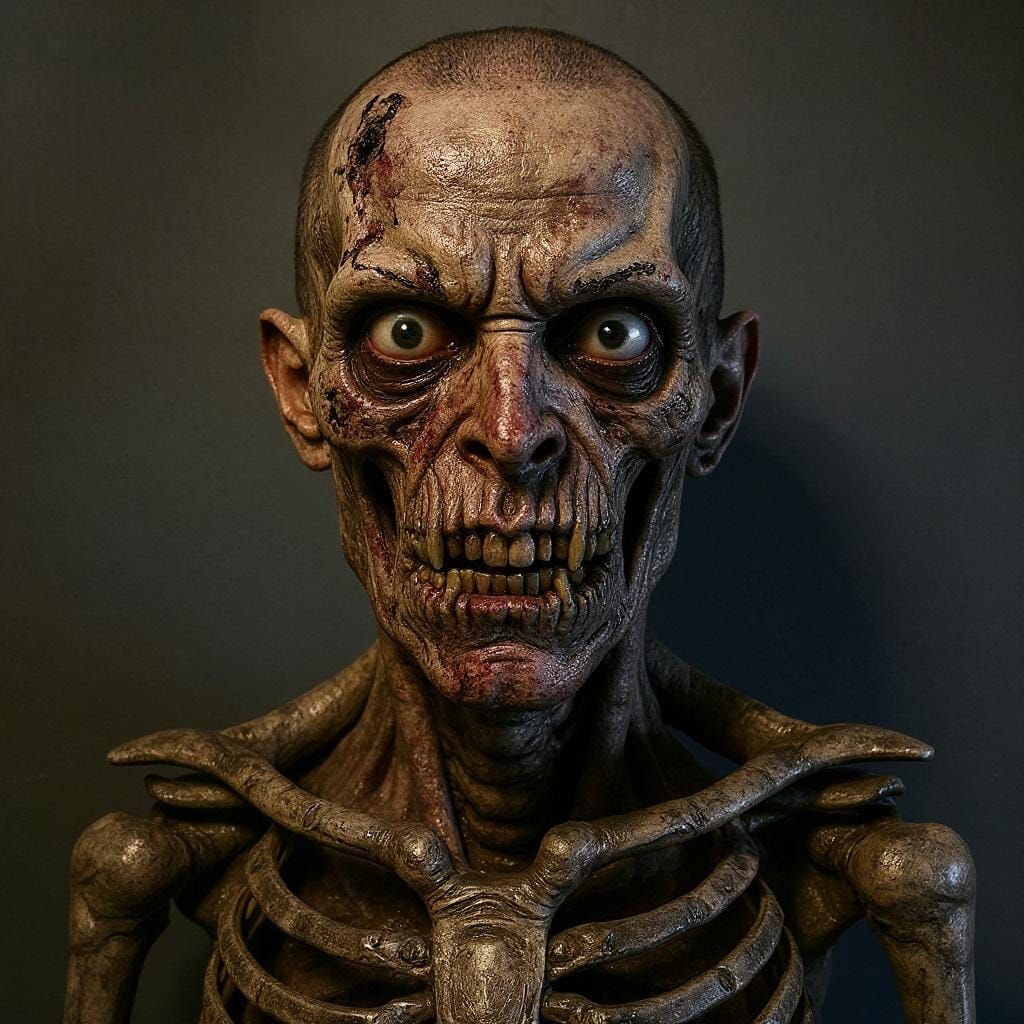 Transform the facial features into zombie features while maintaining the integrity of the person's identity