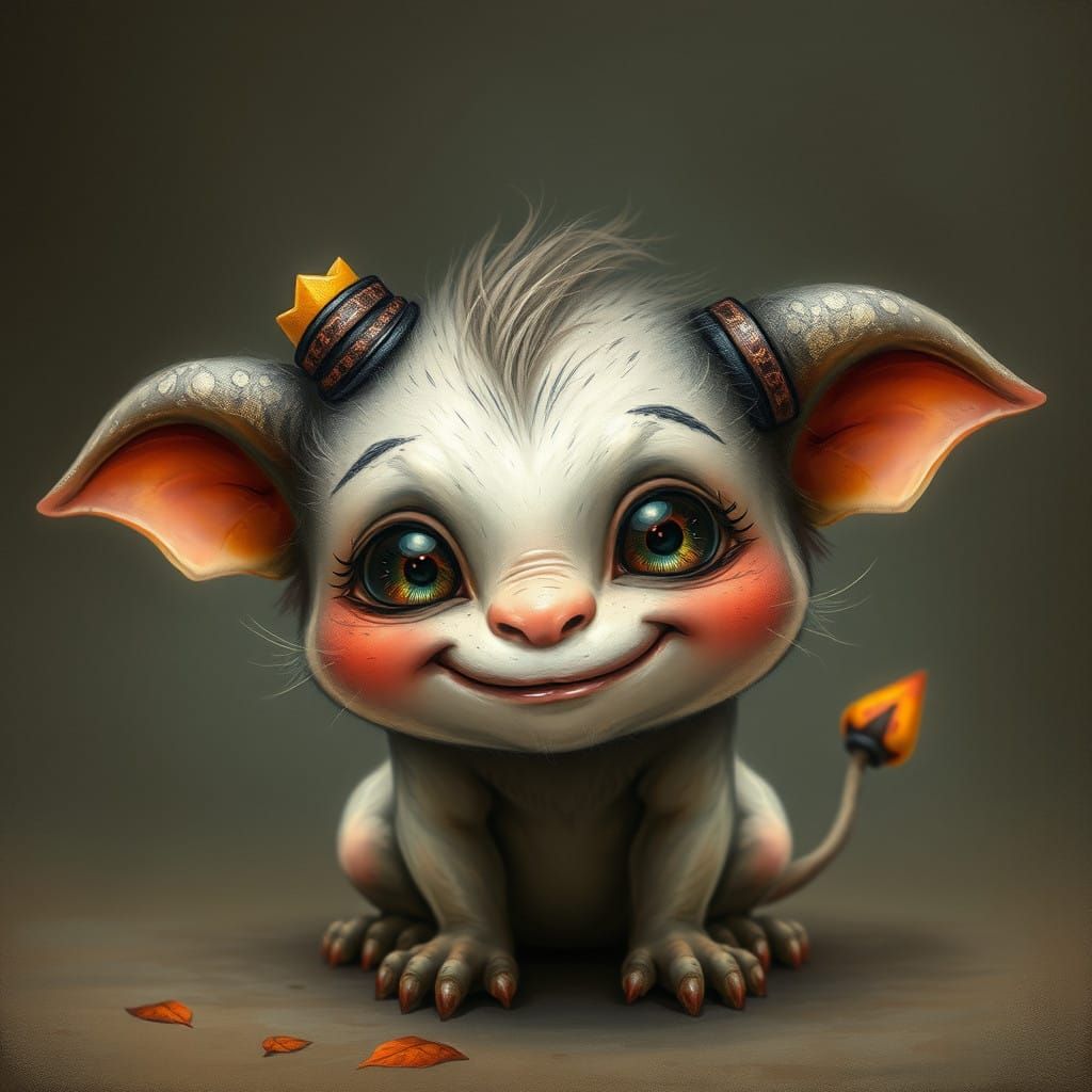 Enchanting Storybook Demon with Googly Eyes and Adorable Smi...