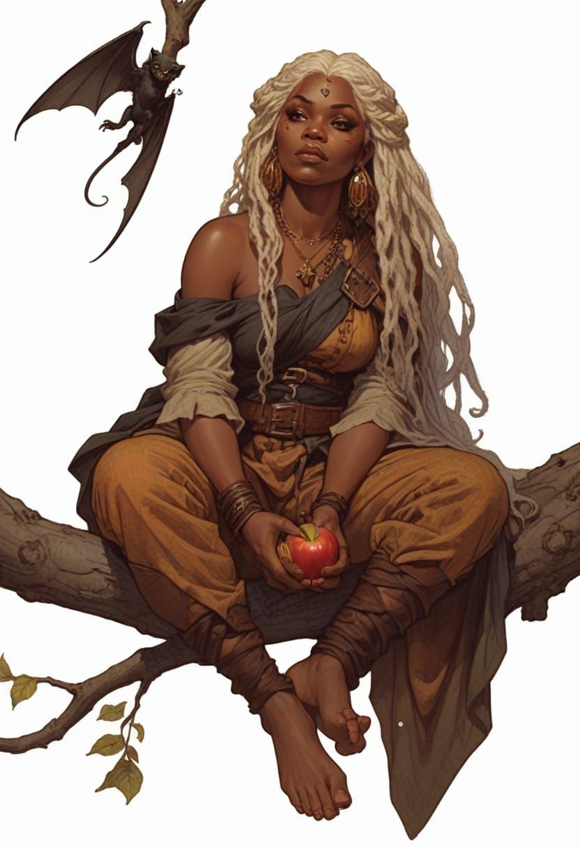 Black African Barbarian with Pet Bat in Pirate Attire