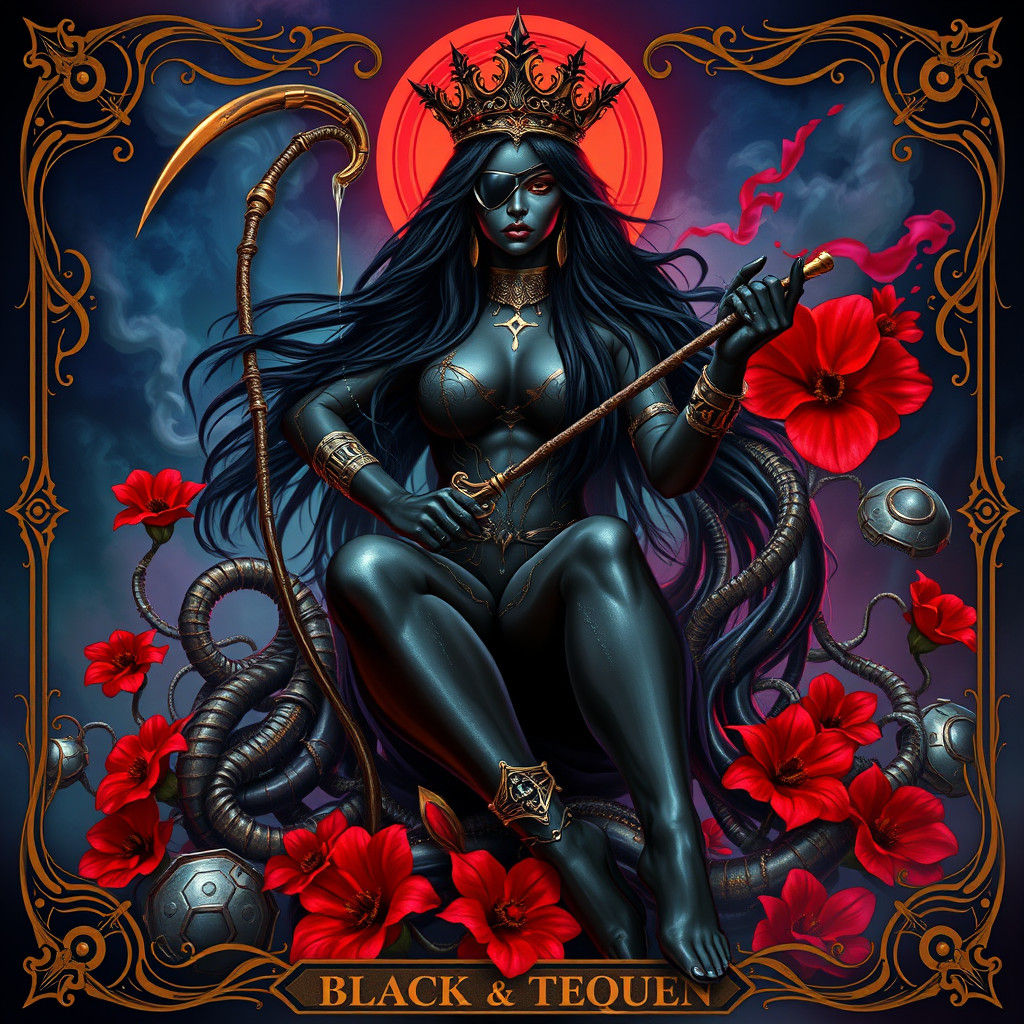 Majestic Cyberpunk Queen in Art Nouveau Frame