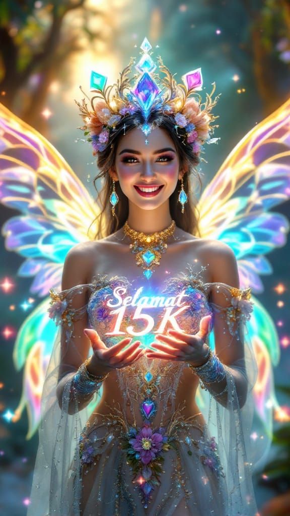 Majestic Fairy Queen with Rainbow Crystal Calligraphy