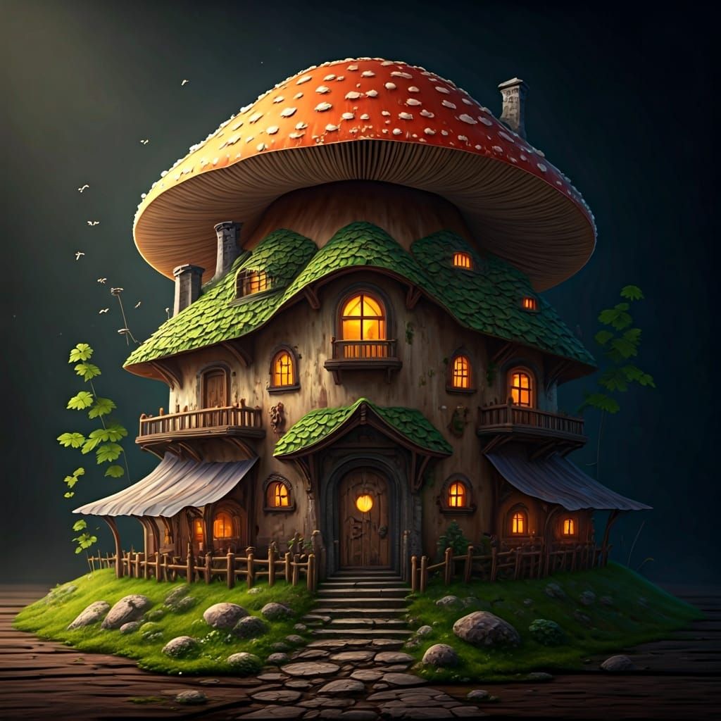 Miniature Village Inside a Mushroom