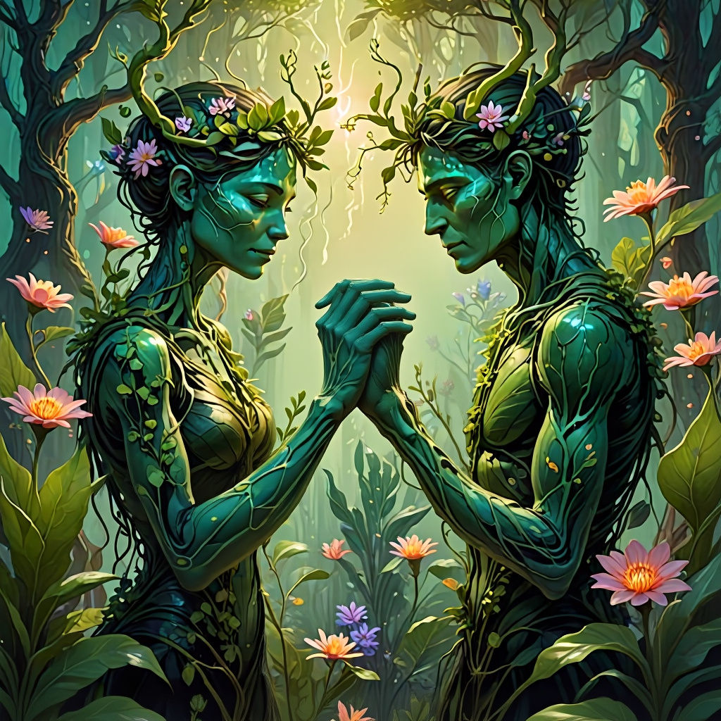 Romantic Plant People from a Fantasy Dream