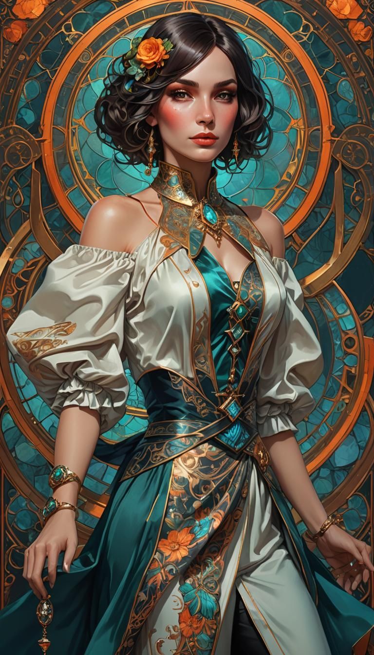 Seductress Magician Portrait in Art Nouveau Style