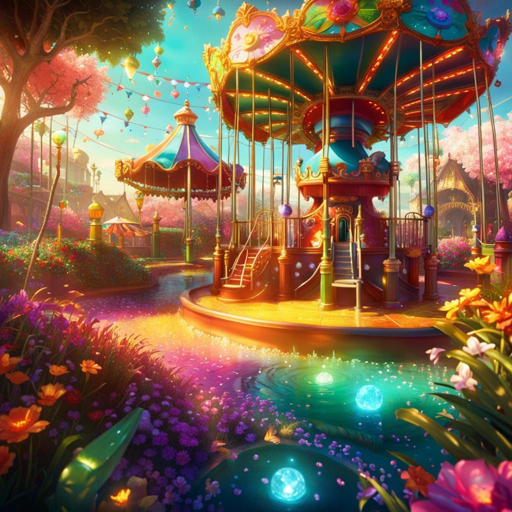 Crystal Playground with Blooming Plants, Photorealistic Styl...