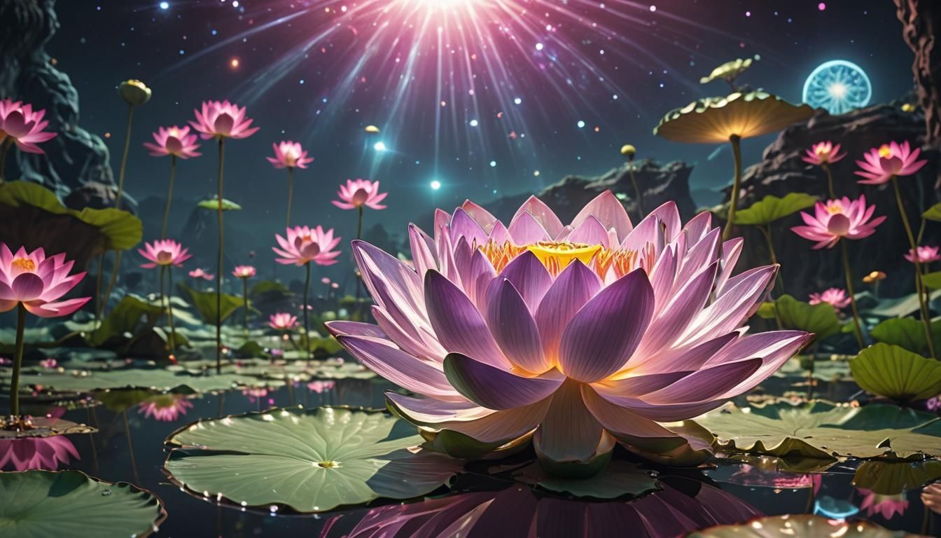 Psychedelic Lotus Flower in Alien World, Crystal Clear