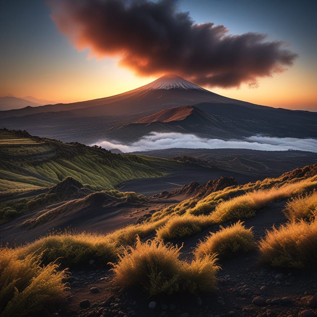 Dramatic Lenticular Cloudscape over Mount Etna at Sunset